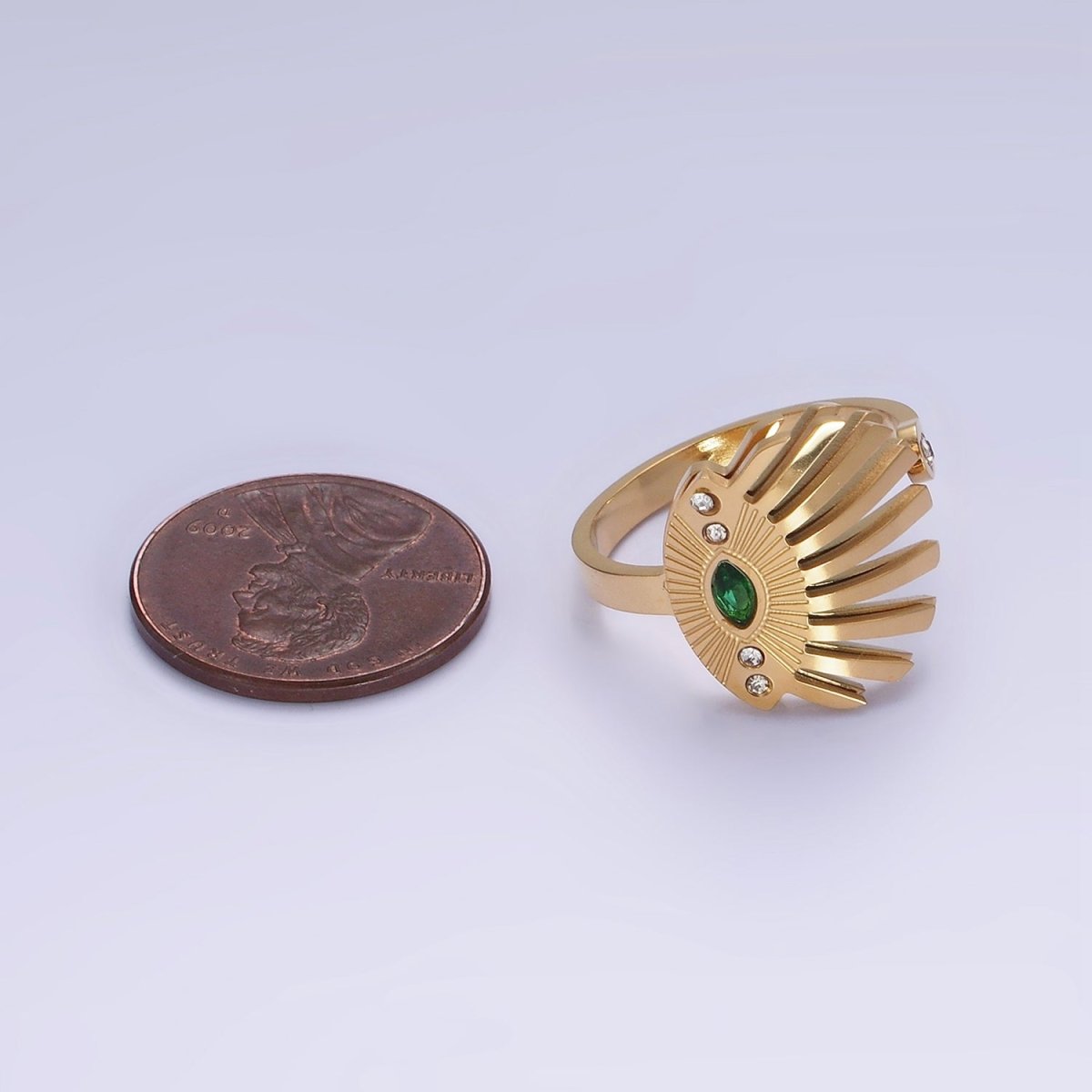 Stainless Steel Green Clear CZ Evil Eye Lined Wrap Ring | O1302
