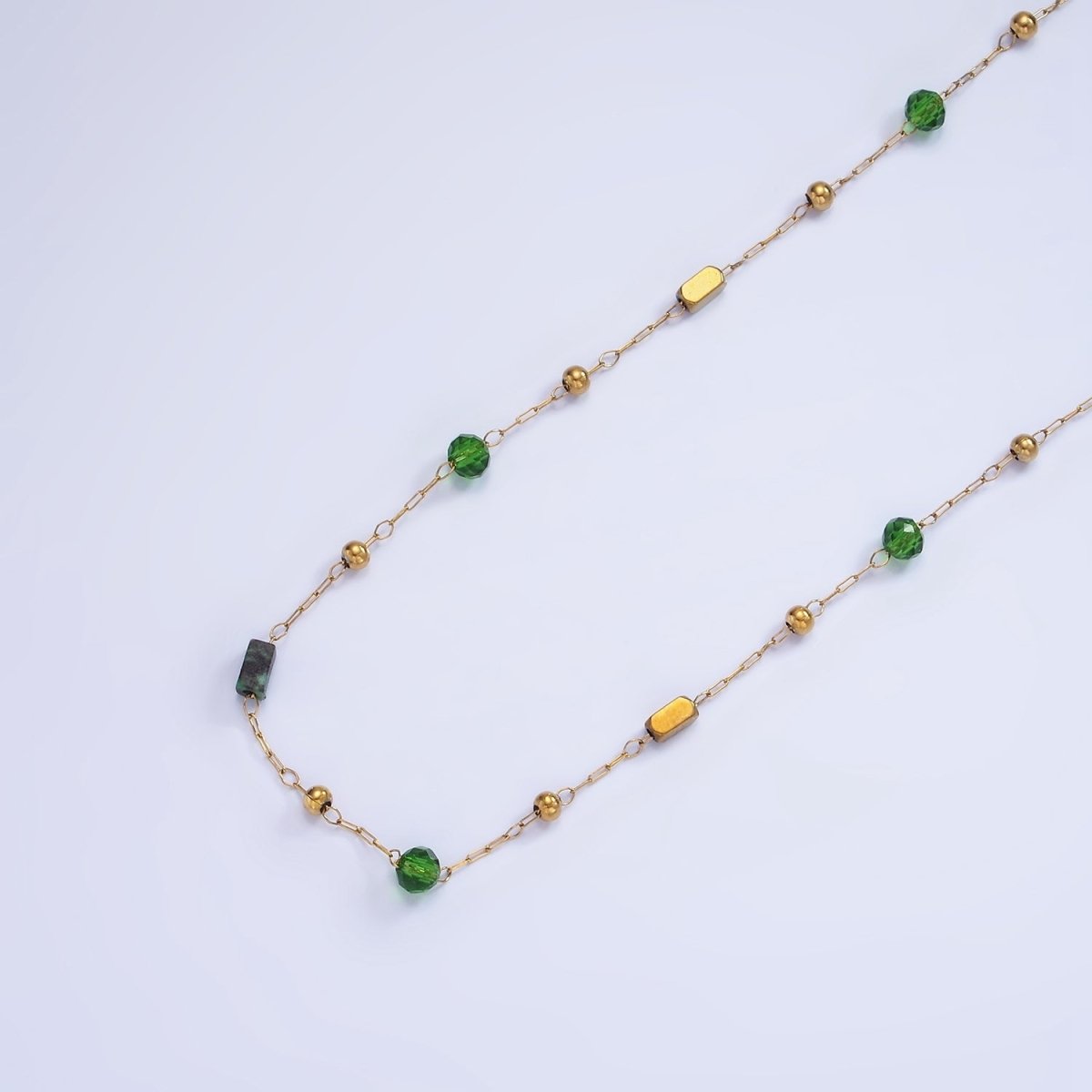 Stainless Steel Green CZ Aventurine Tube Satellite Unfinished Chain | Roll-1493