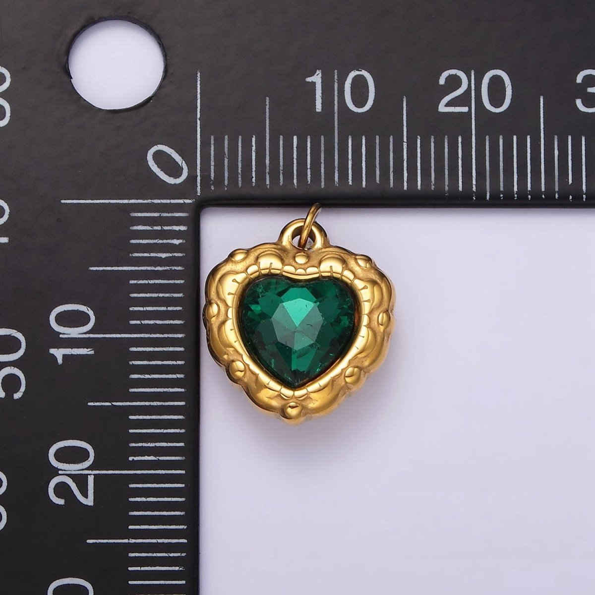 Stainless Steel Green CZ Heart Artisan Bezel Charm | P-654