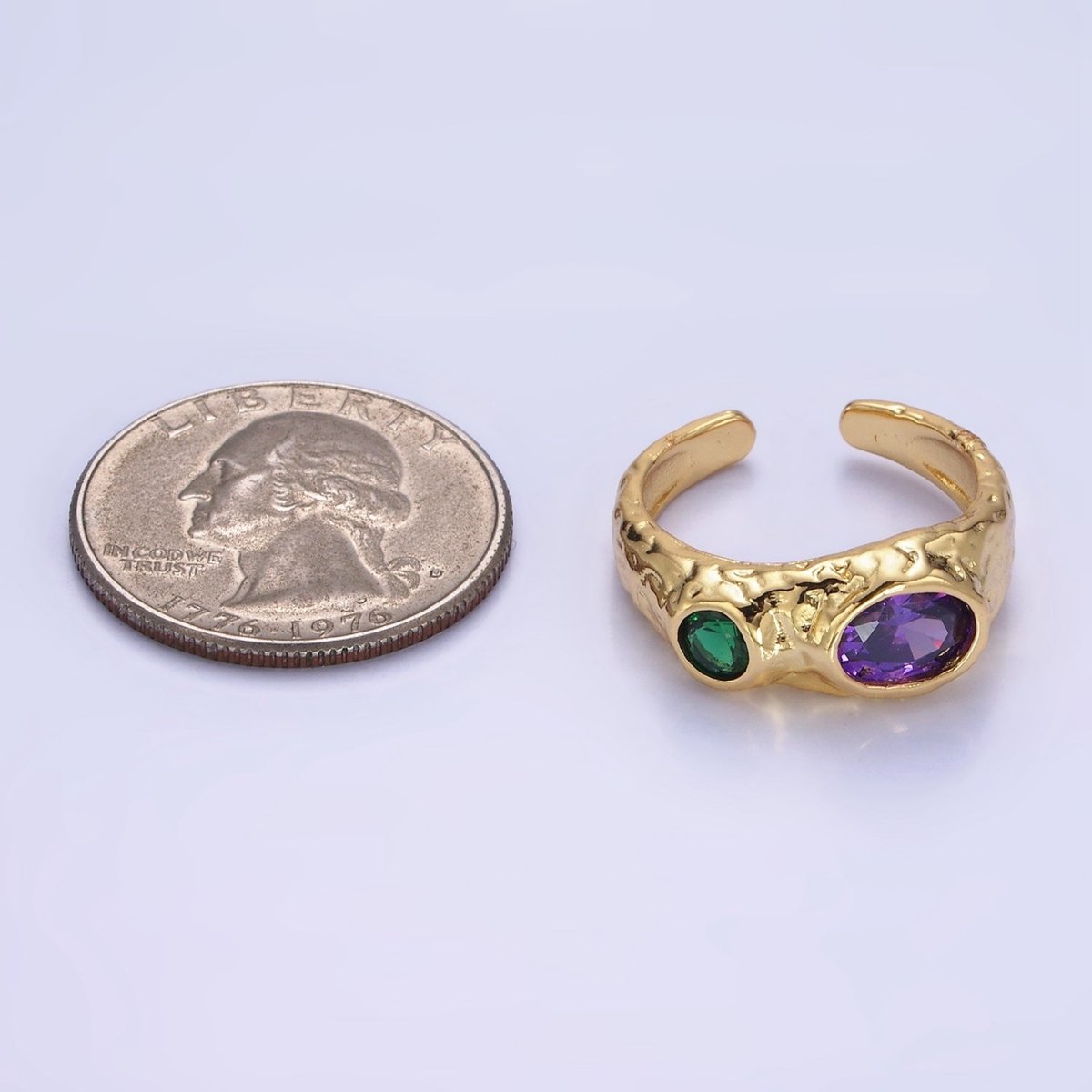 Stainless Steel Green Purple CZ Molten Ring | O1306