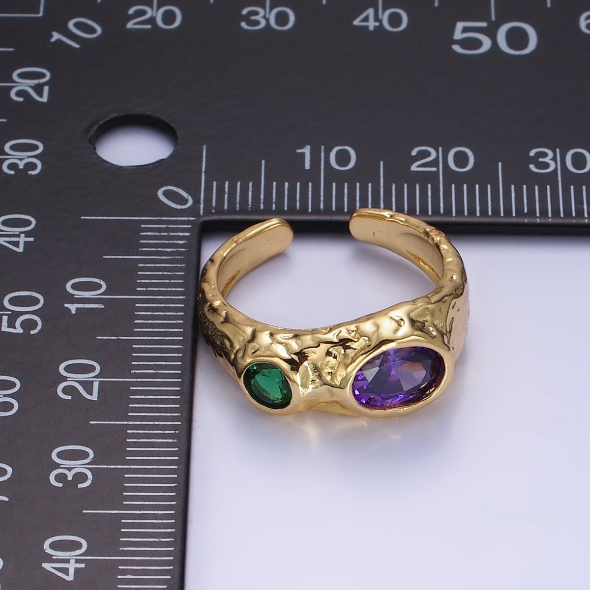 Stainless Steel Green Purple CZ Molten Ring | O1306