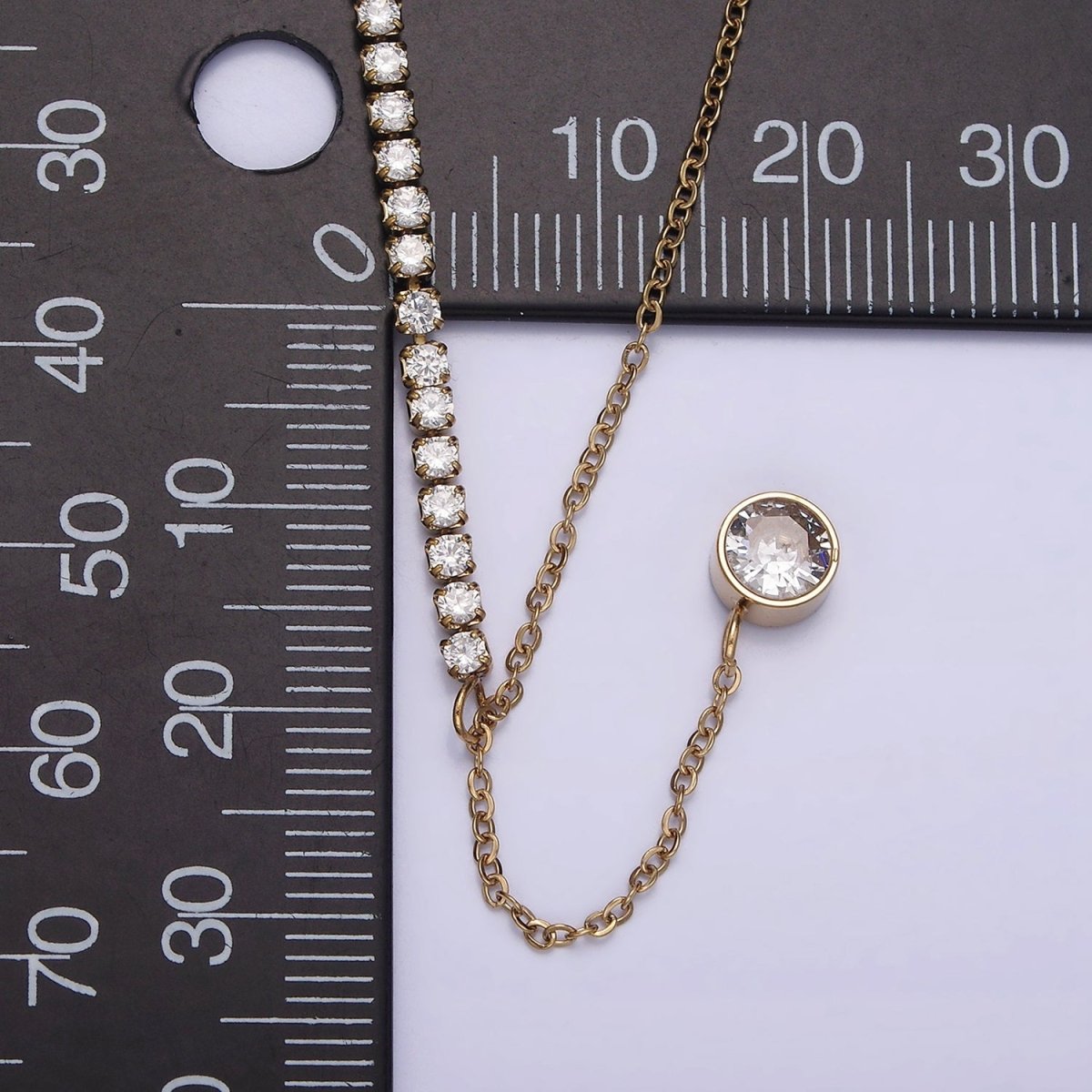 Stainless Steel Half Cable Tennis Chain Clear CZ Round Lariat 18.5 Inch Necklace | WA-2030 Clearance Pricing