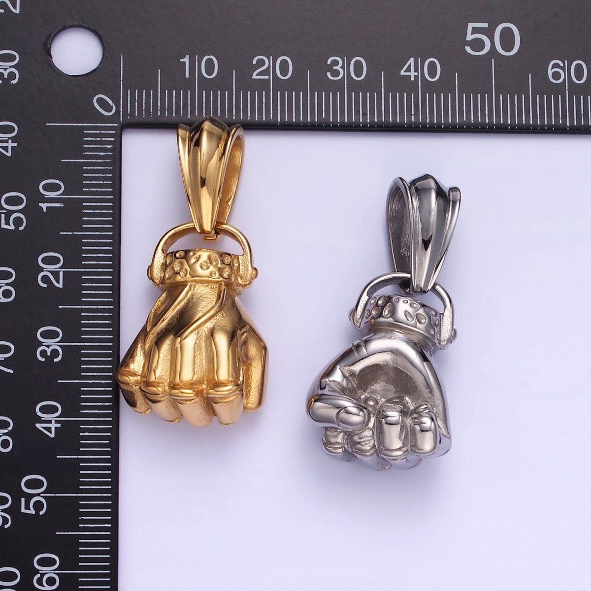 Stainless Steel 40mm Fight Fist Hand Gesture Pendant in Gold & Silver | P1209