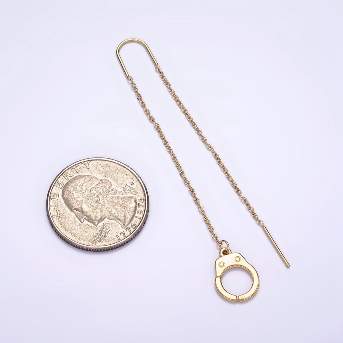 Stainless Steel Hand Cuff Cable Link Chain Threader Earrings | AE745