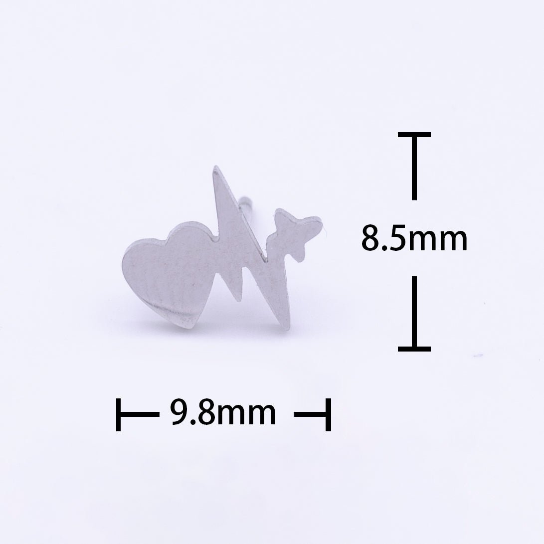 Stainless Steel Heartbeat Pulse Frame Silver Stud Earrings | AD-255