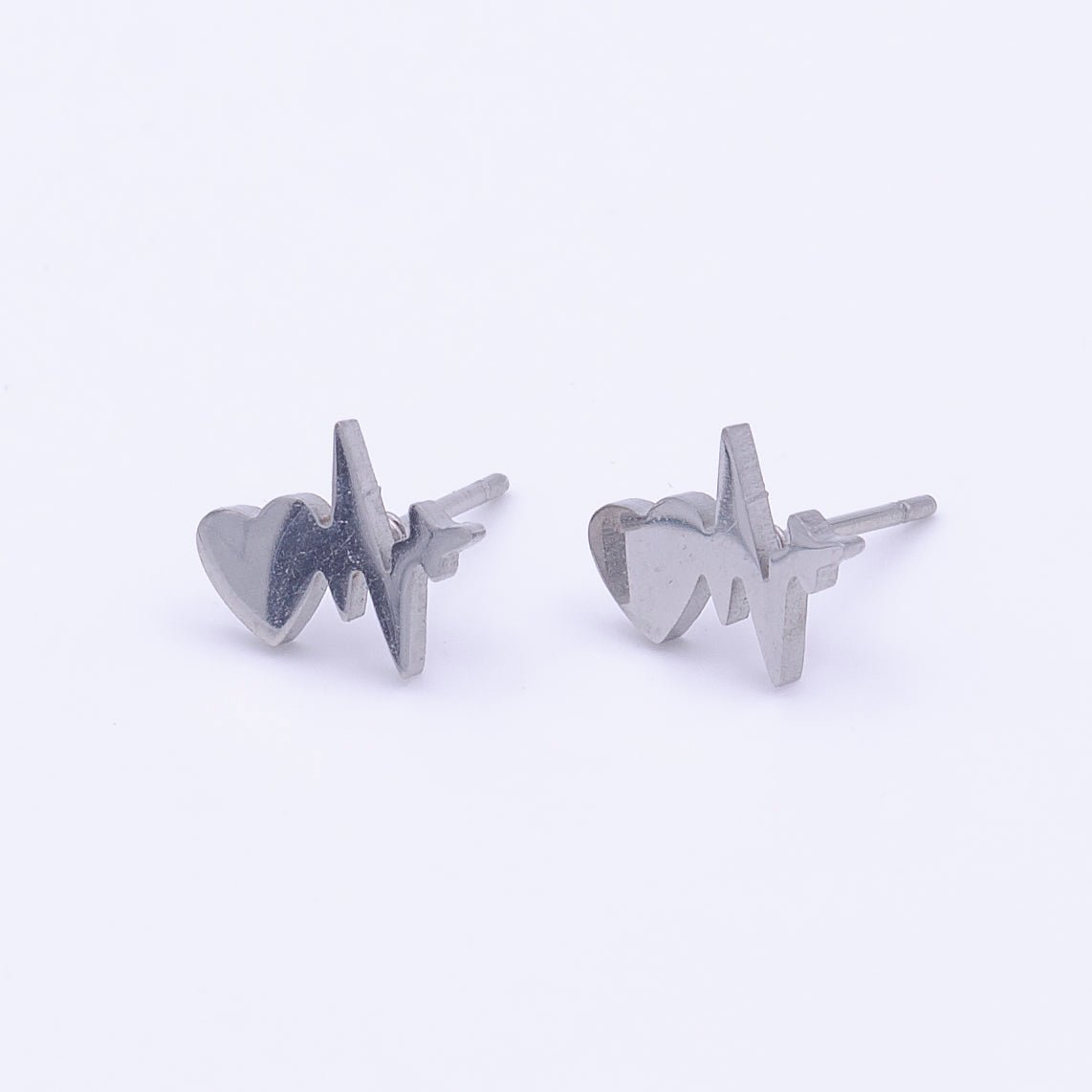 Stainless Steel Heartbeat Pulse Frame Silver Stud Earrings | AD-255