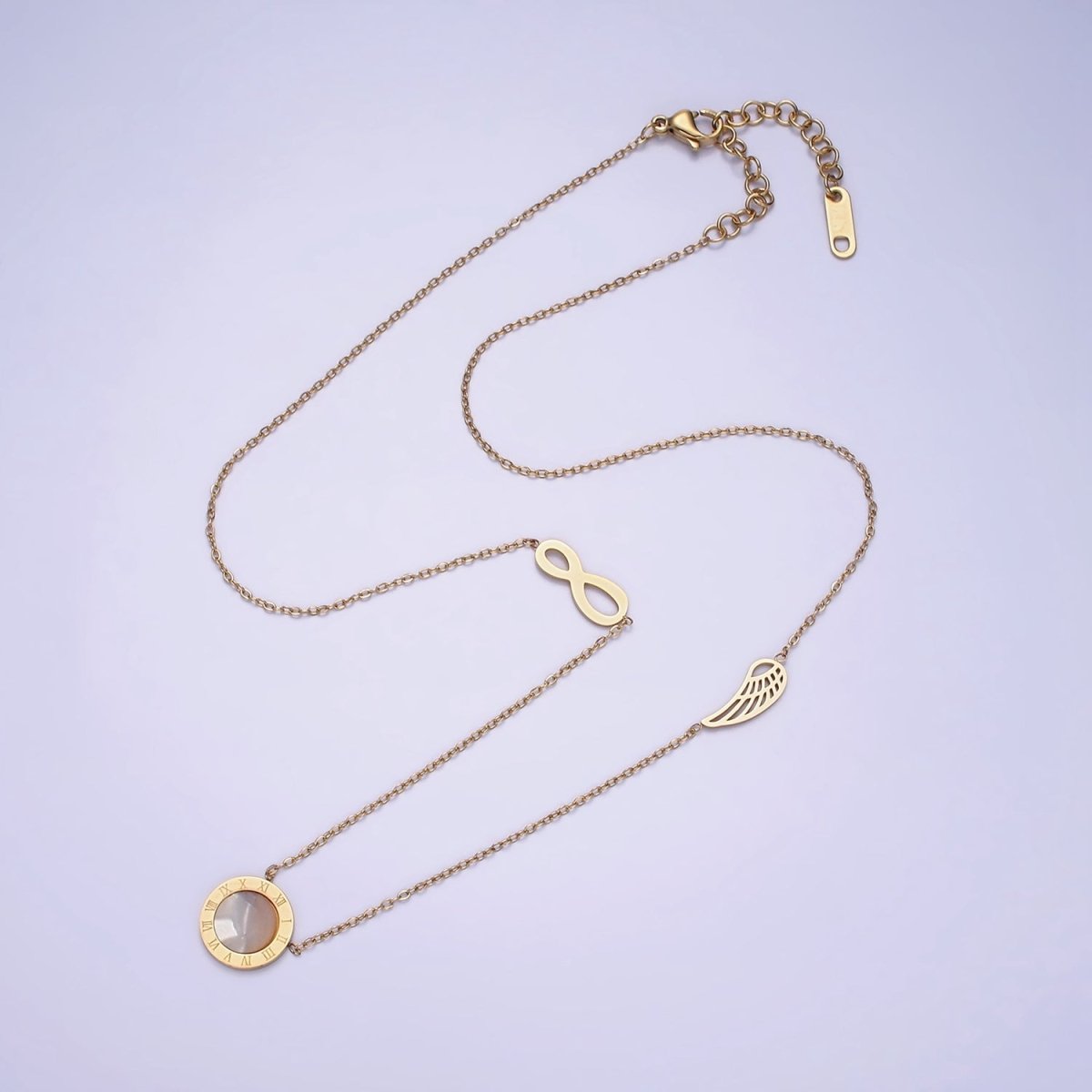 Stainless Steel Heavenly Triple Charm Infinity Time Wings 17 Inch Cable Chain Necklace | WA-2051 Clearance Pricing