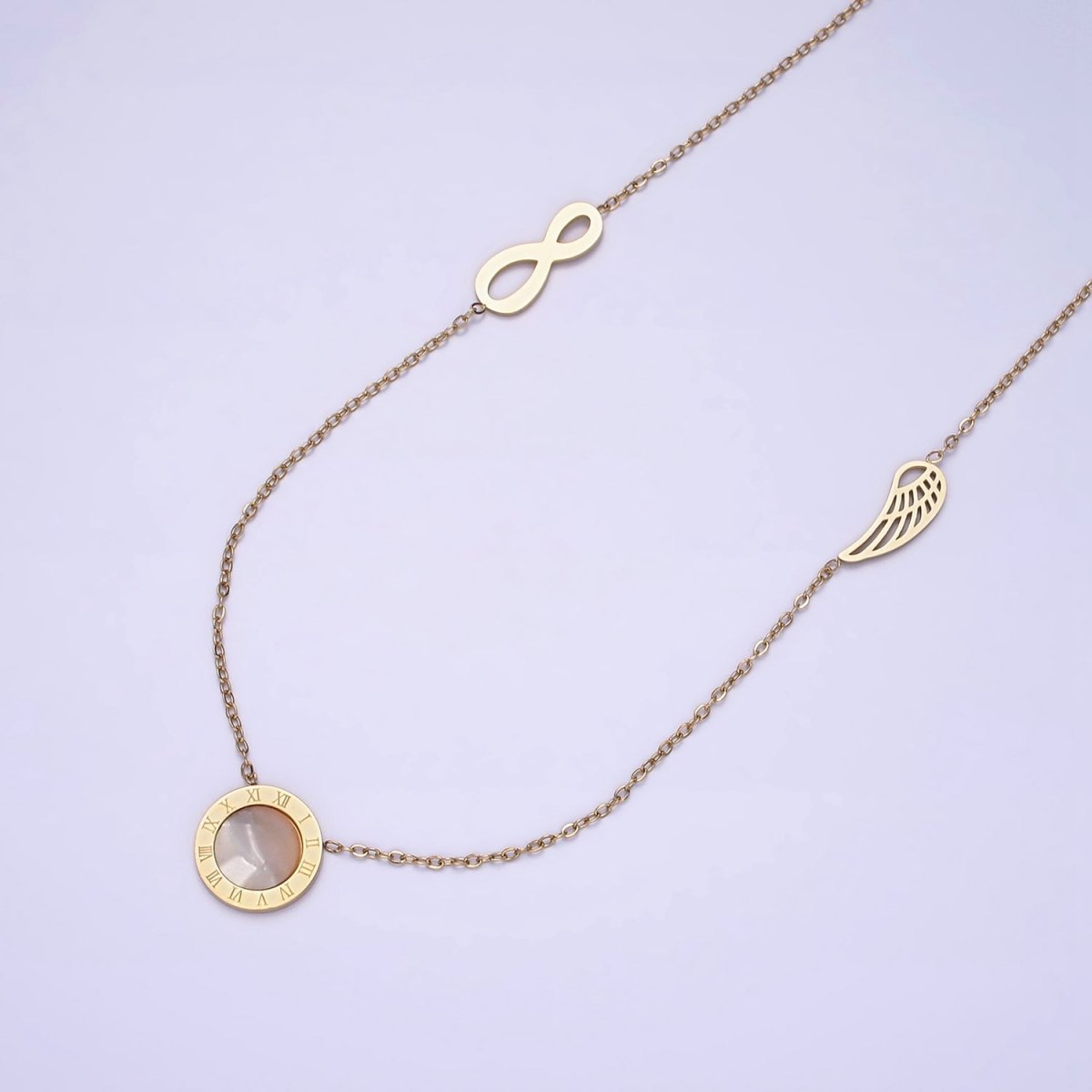Stainless Steel Heavenly Triple Charm Infinity Time Wings 17 Inch Cable Chain Necklace | WA-2051 Clearance Pricing