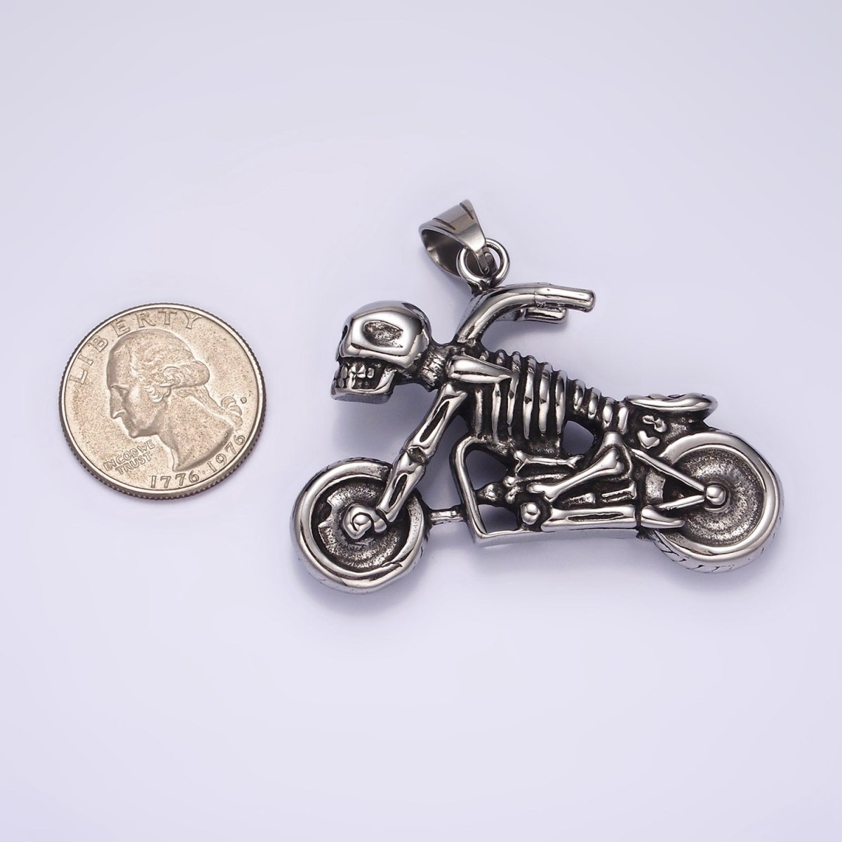 Stainless Steel Human Skeleton Skull Motorcycle Vehicle Pendant | P1061