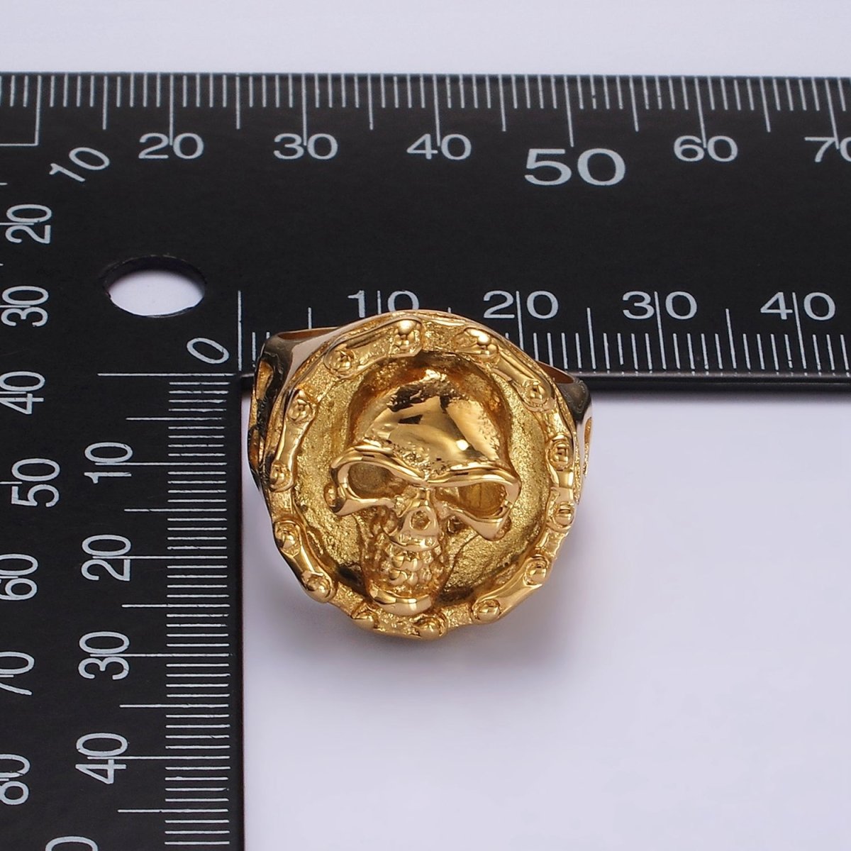 Stainless Steel Human Skull Skeleton Dotted Round Bolnisi Cross Signet Ring in Silver & Gold | O-716 ~ O-719 O-724 ~ O-727