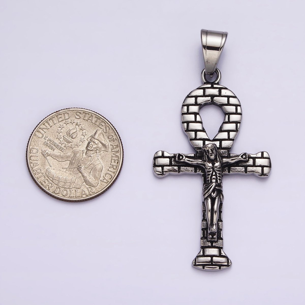 Stainless Steel Jesus Crucifix Religious Cross Brick Ankh Cross Pendant J-695