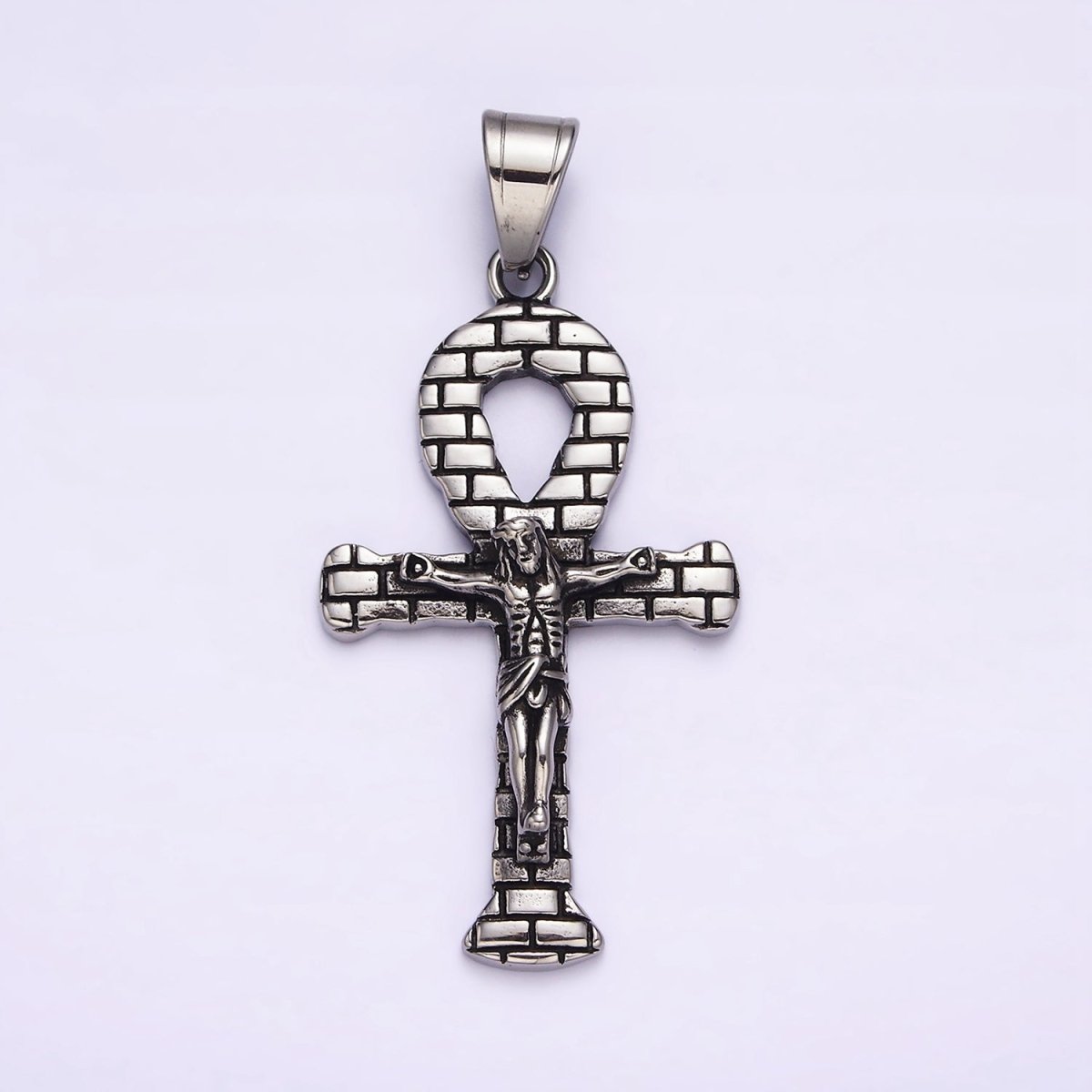 Stainless Steel Jesus Crucifix Religious Cross Brick Ankh Cross Pendant J-695