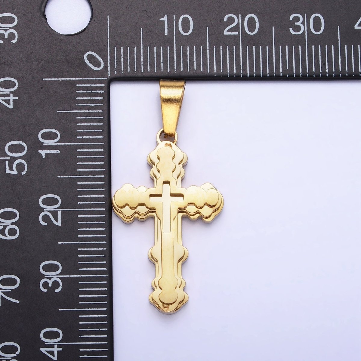 Stainless Steel Layered Religious Bubble Cross Pendant in Gold & Silver | P-1080