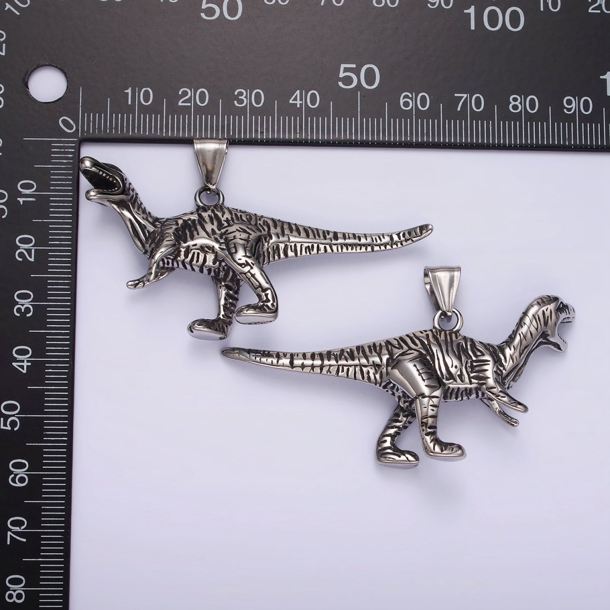 Stainless Steel Line-Textured Raptor Dinosaur Animal Pendant | P1193