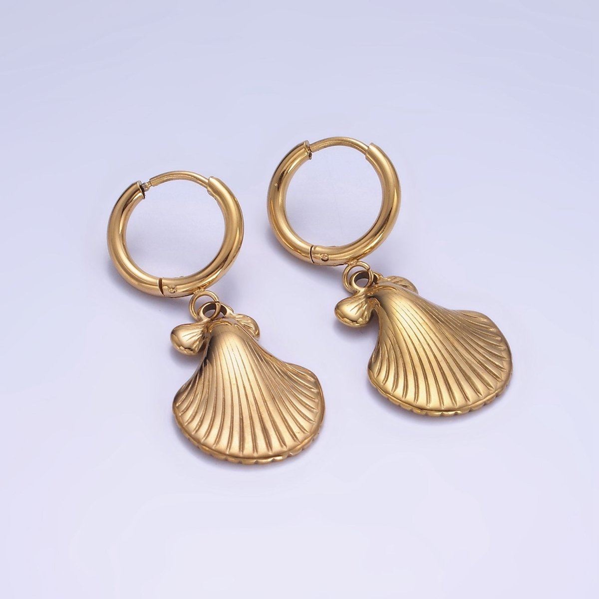 Stainless Steel Lined Ocean Sea Clam Shell Minimalist Drop Huggie Earrings | AE465