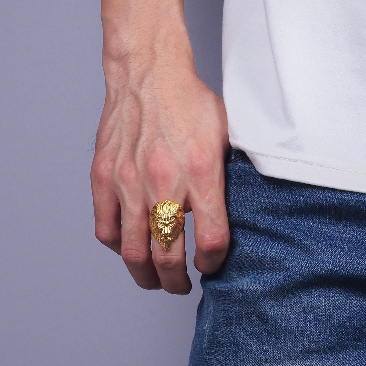 Stainless Steel Lion Head King Animal Ring in Gold & Silver | O1222 - O1227