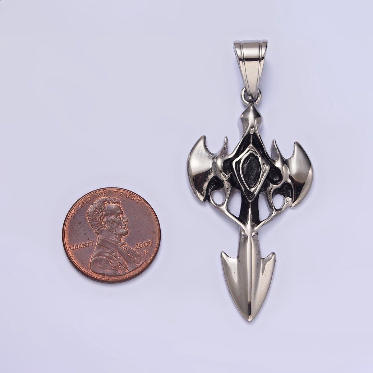 Stainless Steel Molten Artisan Bat Wings Sharp Arrow Passion Cross Pendant | P-817