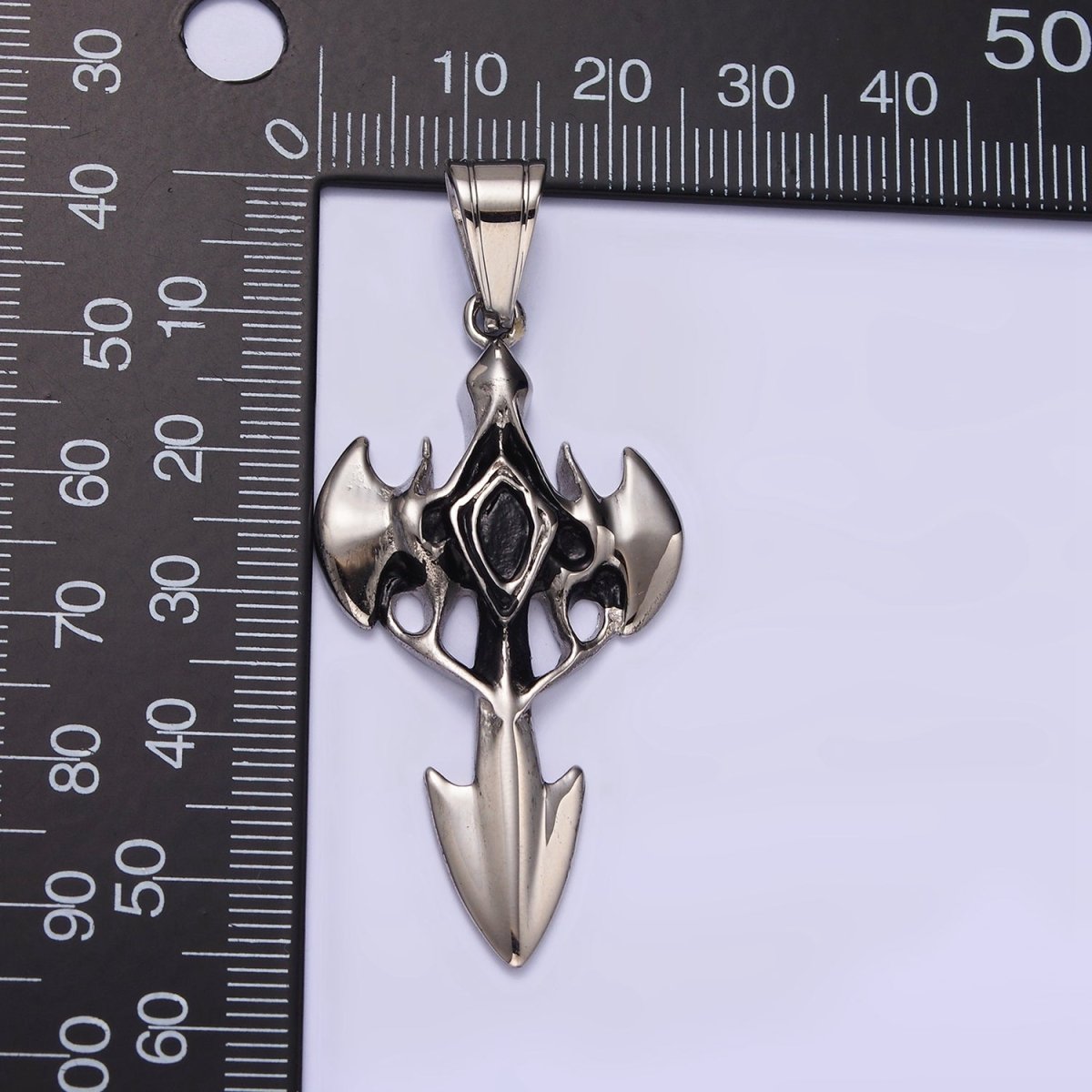 Stainless Steel Molten Artisan Bat Wings Sharp Arrow Passion Cross Pendant | P-817