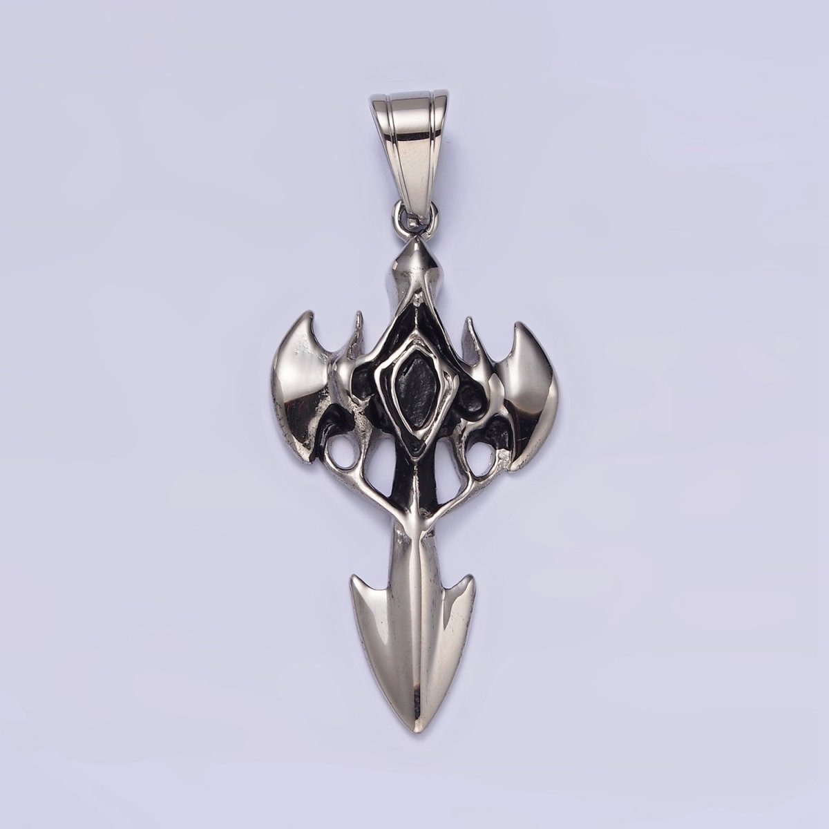 Stainless Steel Molten Artisan Bat Wings Sharp Arrow Passion Cross Pendant | P-817