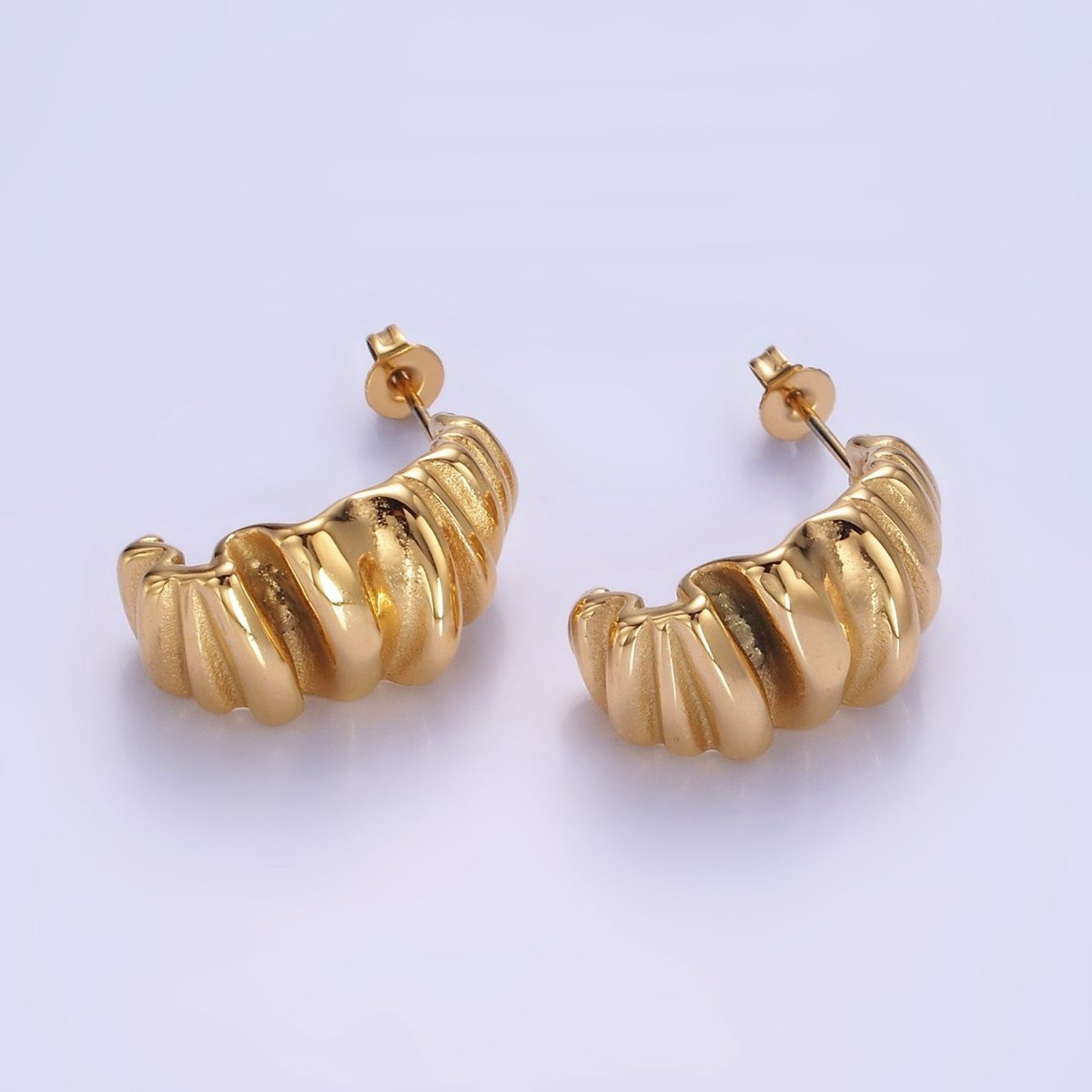 Stainless Steel Molten Geometric C-Shaped Hoop Earrings | AE450