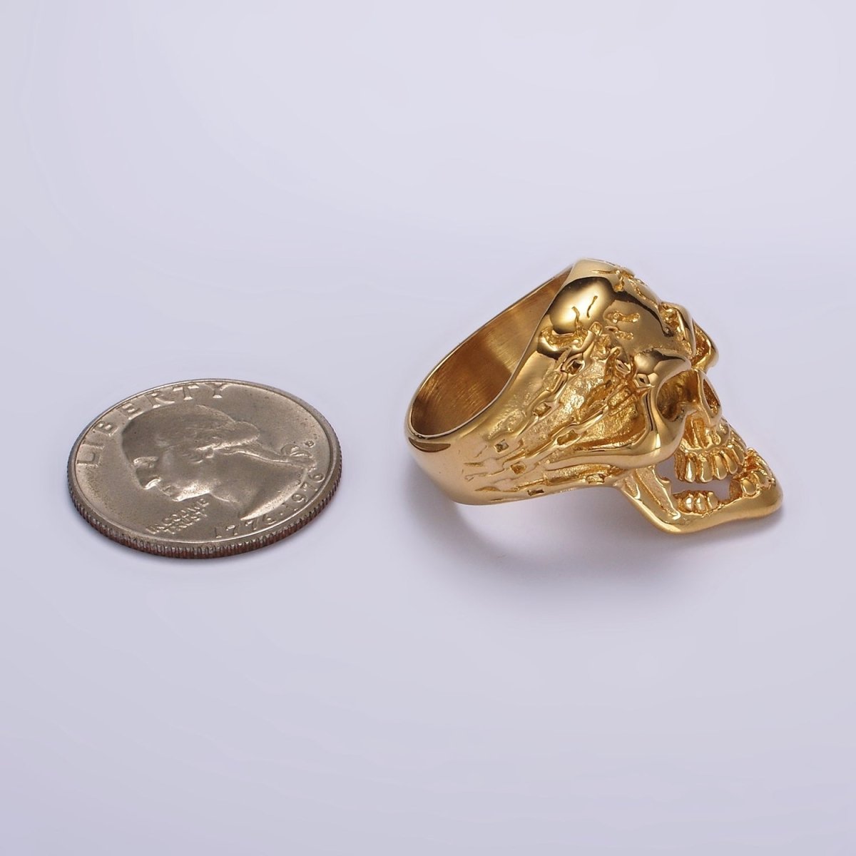 Stainless Steel Molten Human Skeleton Skull Ring in Gold & Silver | O1117 - O1124