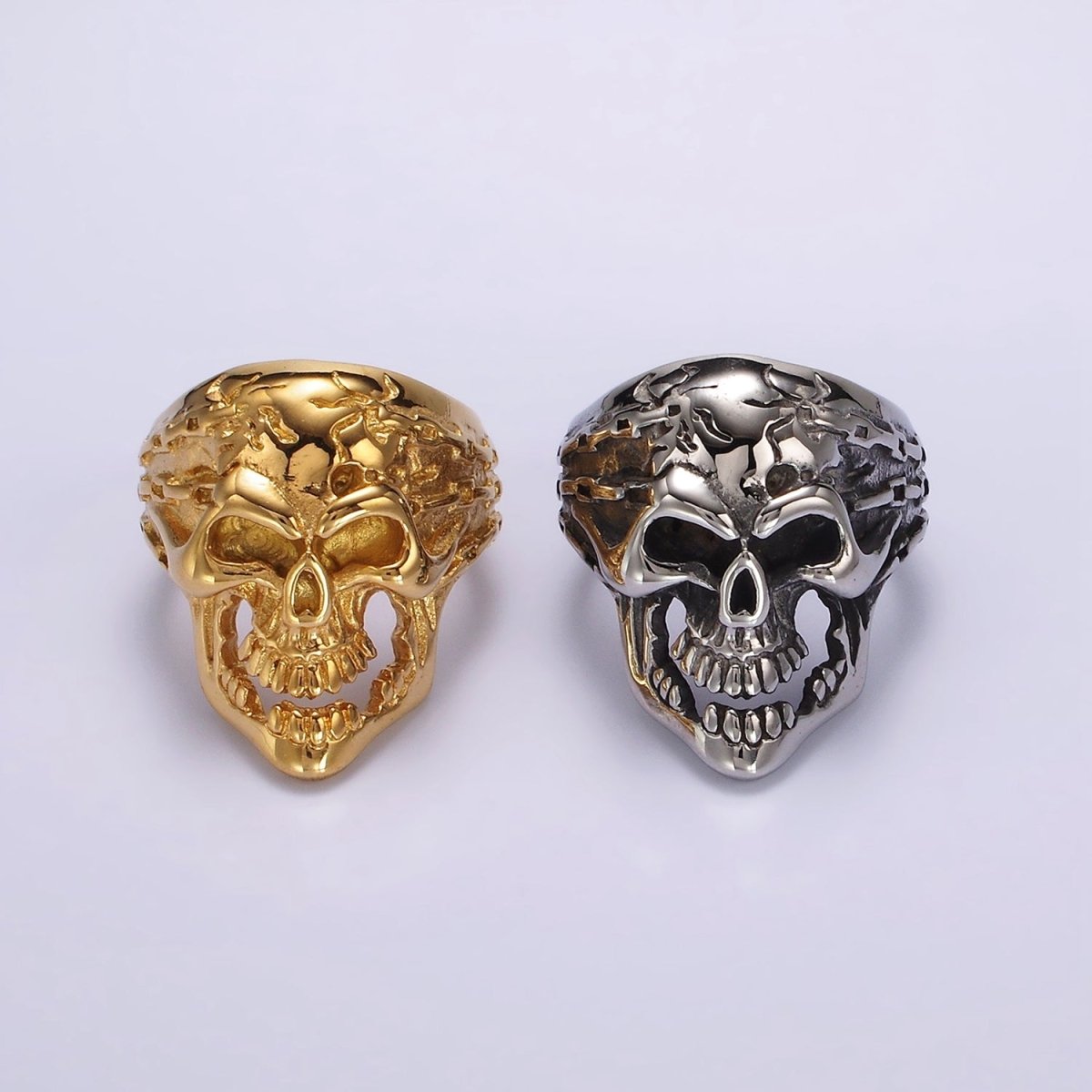 Stainless Steel Molten Human Skeleton Skull Ring in Gold & Silver | O1117 - O1124