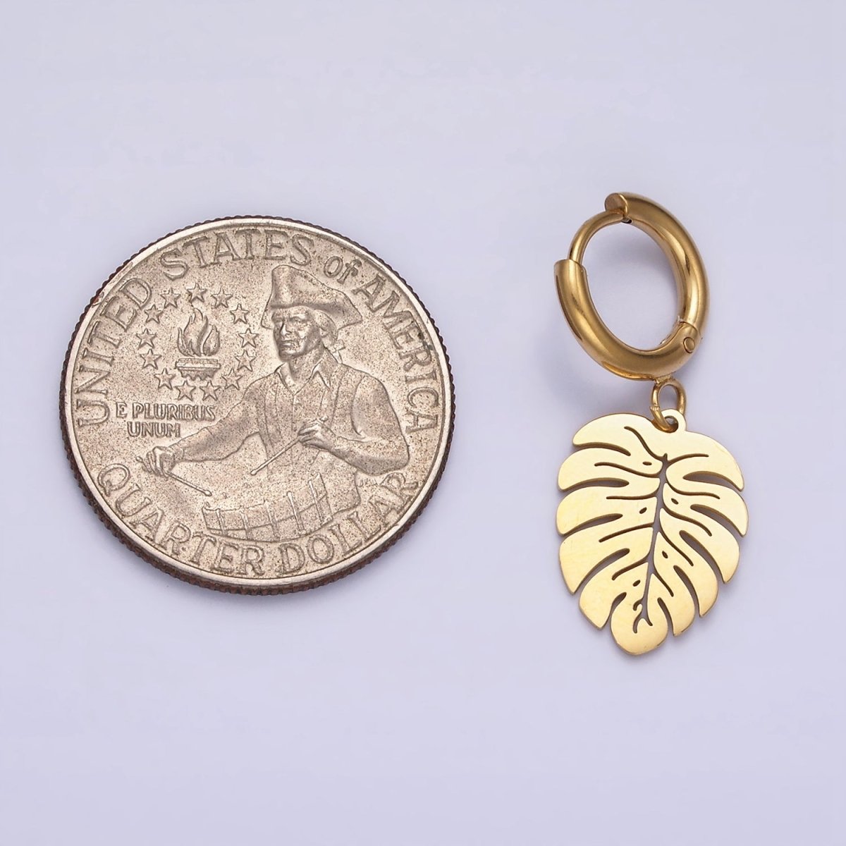 Stainless Steel Monstera Palm Leaf Drop Huggie Earrings | AE705