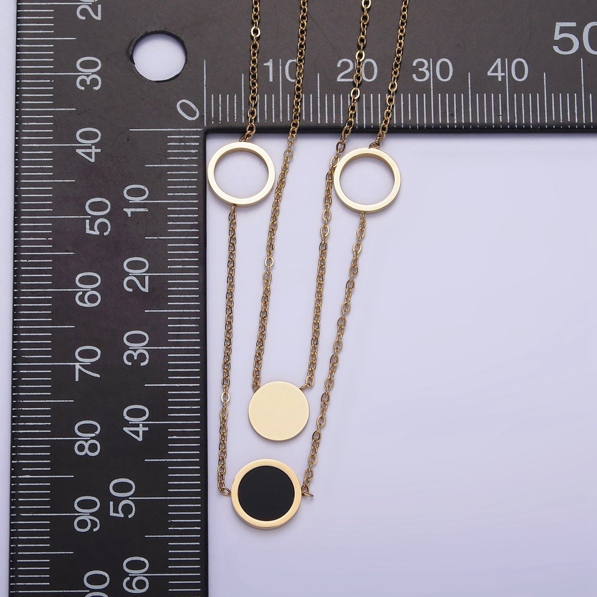 Stainless Steel Multiple Round Circle Open Disc Cable Double Layer Stack Necklace | WA-2054 Clearance Pricing