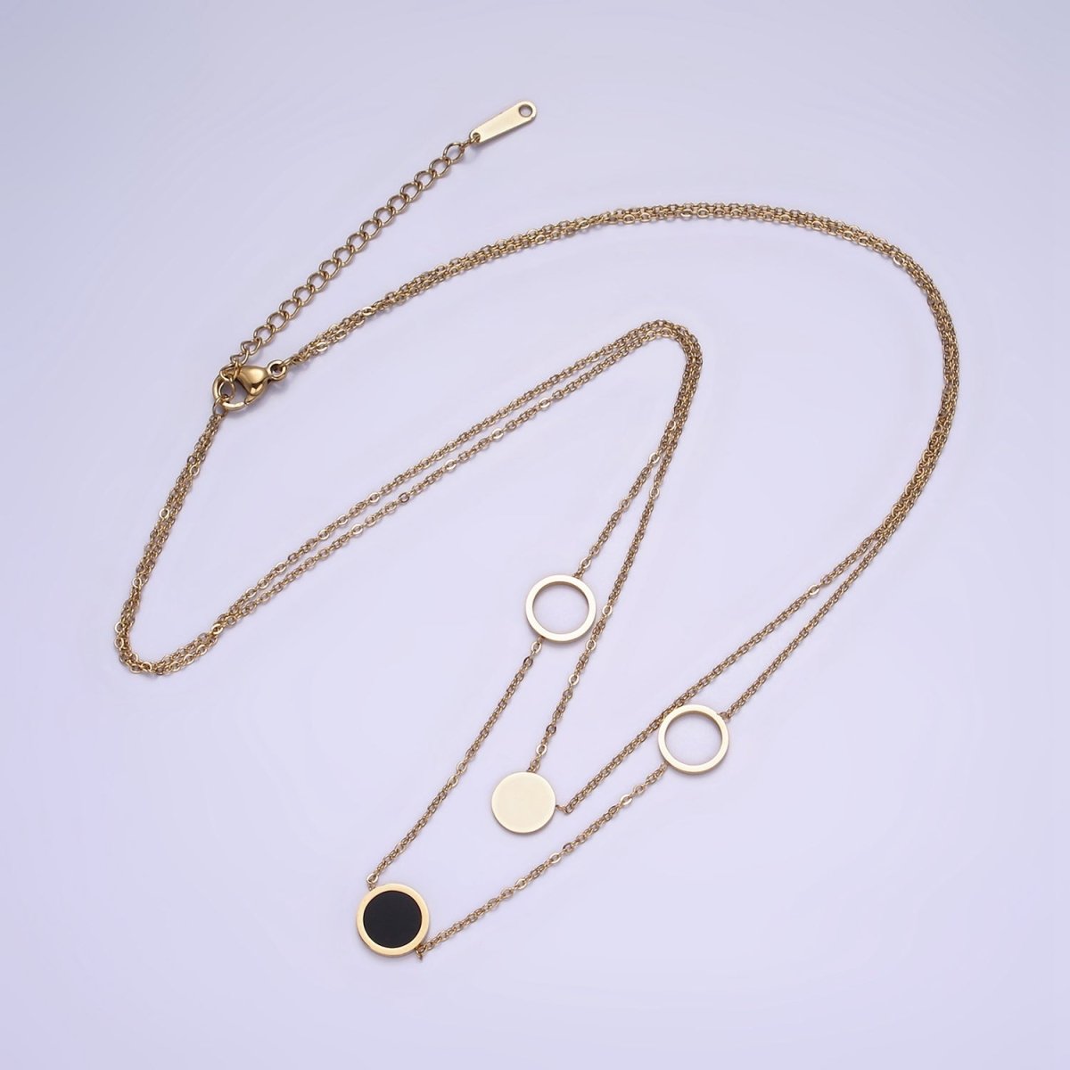Stainless Steel Multiple Round Circle Open Disc Cable Double Layer Stack Necklace | WA-2054 Clearance Pricing