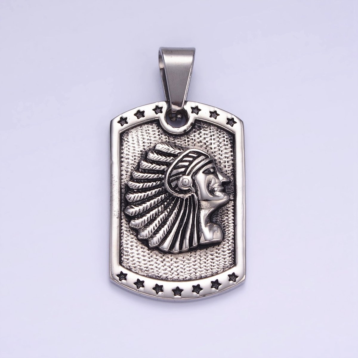 Stainless Steel Native Indigenous American Stars Tag Oxidized Pendant | P1409