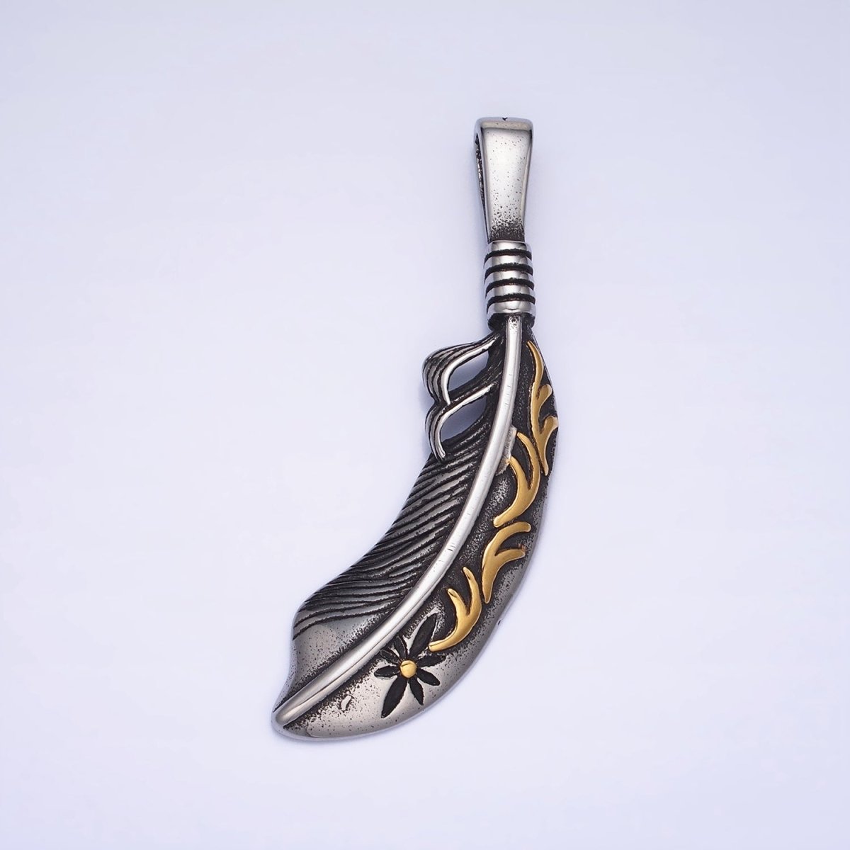Stainless Steel Nature Flower Leaf Nature Mixed Metal Pendant J-809