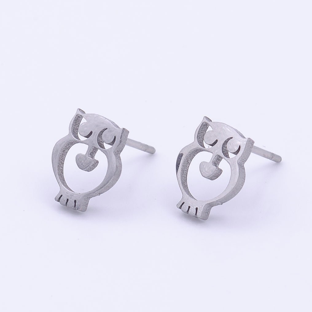 Stainless Steel Night Owl Minimalist Silver Studs Earrings | AD-246