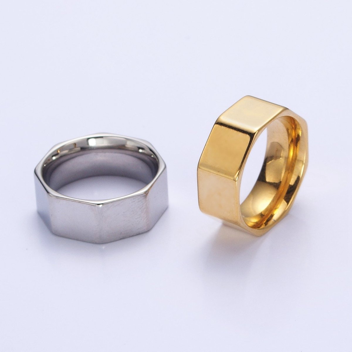 Stainless Steel Octagonal Minimalist Band Ring in Gold & Silver | O-1735~O-1740