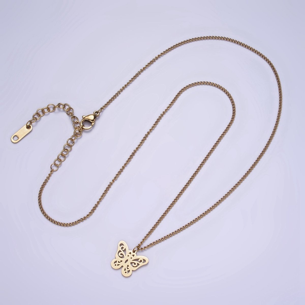 Stainless Steel Open Butterfly Charm 17 Inch Curb Chain Necklace | WA-2047 Clearance Pricing