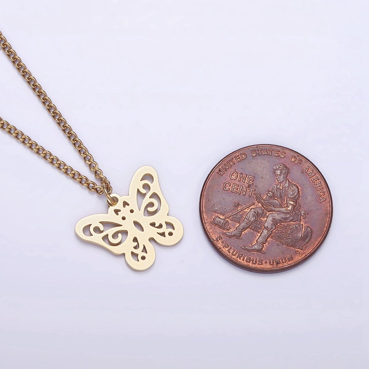 Stainless Steel Open Butterfly Charm 17 Inch Curb Chain Necklace | WA-2047 Clearance Pricing