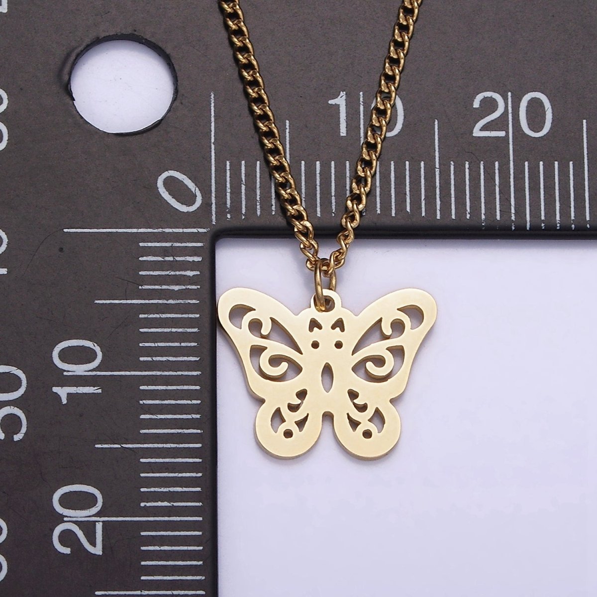 Stainless Steel Open Butterfly Charm 17 Inch Curb Chain Necklace | WA-2047 Clearance Pricing