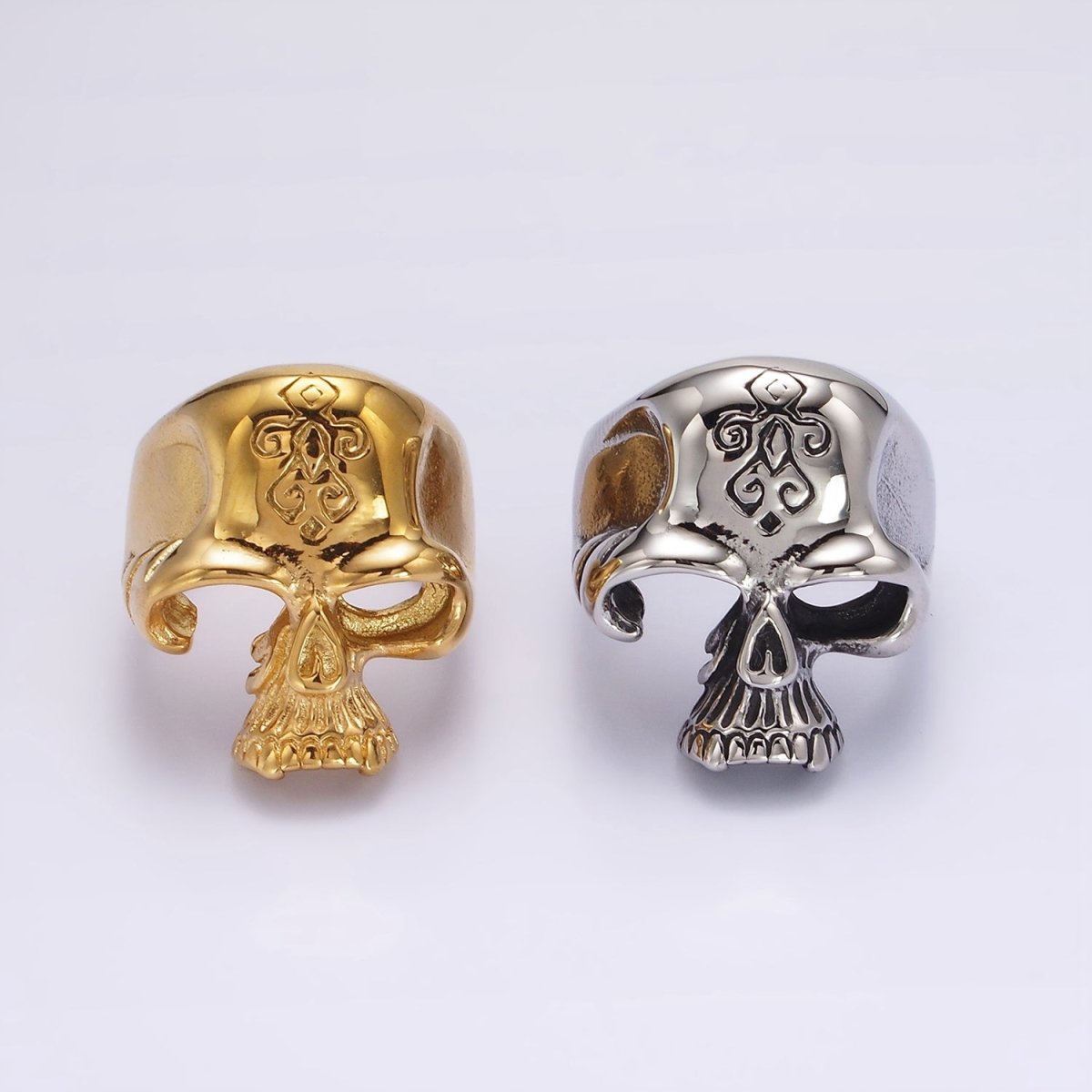 Stainless Steel Open Human Skeleton Skull Signet Statement Ring in Gold & Silver | O1101 - O1108