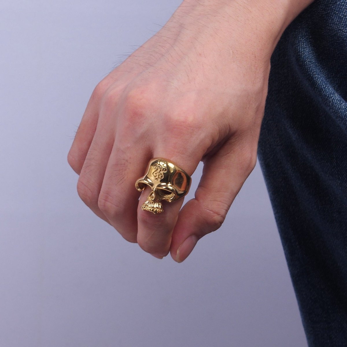 Stainless Steel Open Human Skeleton Skull Signet Statement Ring in Gold & Silver | O1101 - O1108