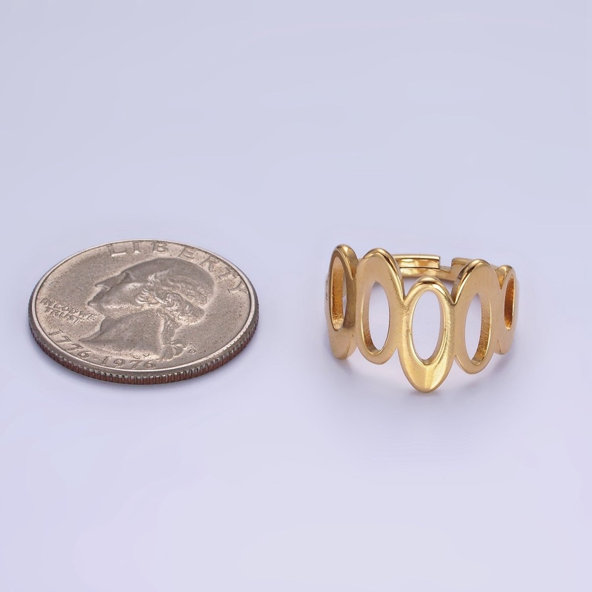 Stainless Steel Open Oval Bezel Lined Geometric Minimalist Ring | O1291