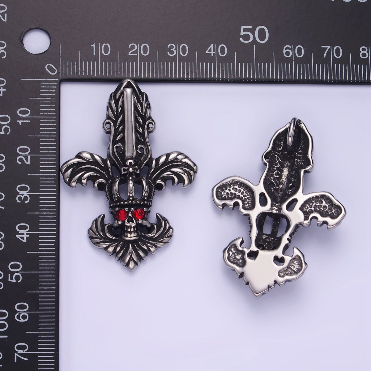 Stainless Steel Red CZ Skull Skeleton King Pendant | P1423