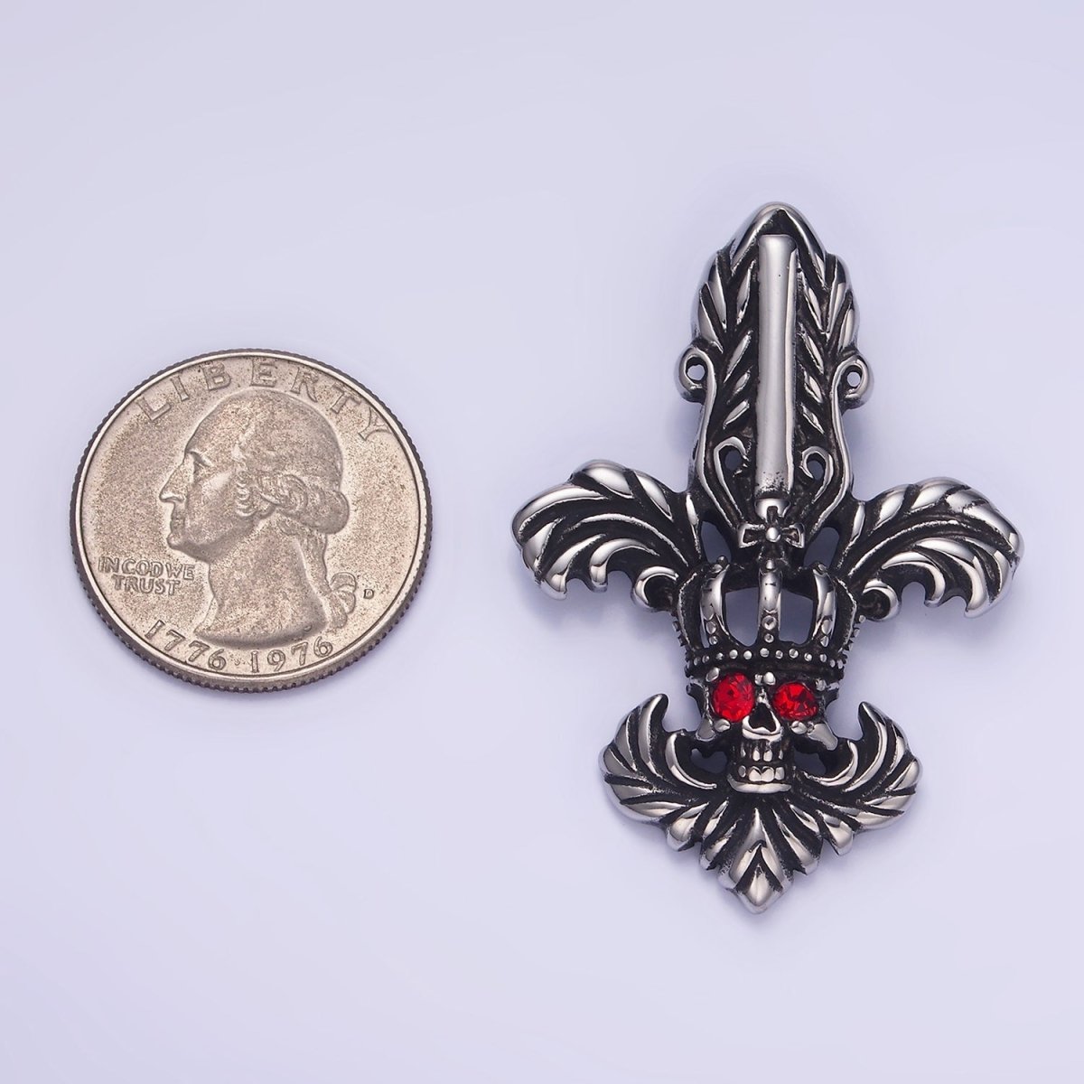 Stainless Steel Red CZ Skull Skeleton King Pendant | P1423