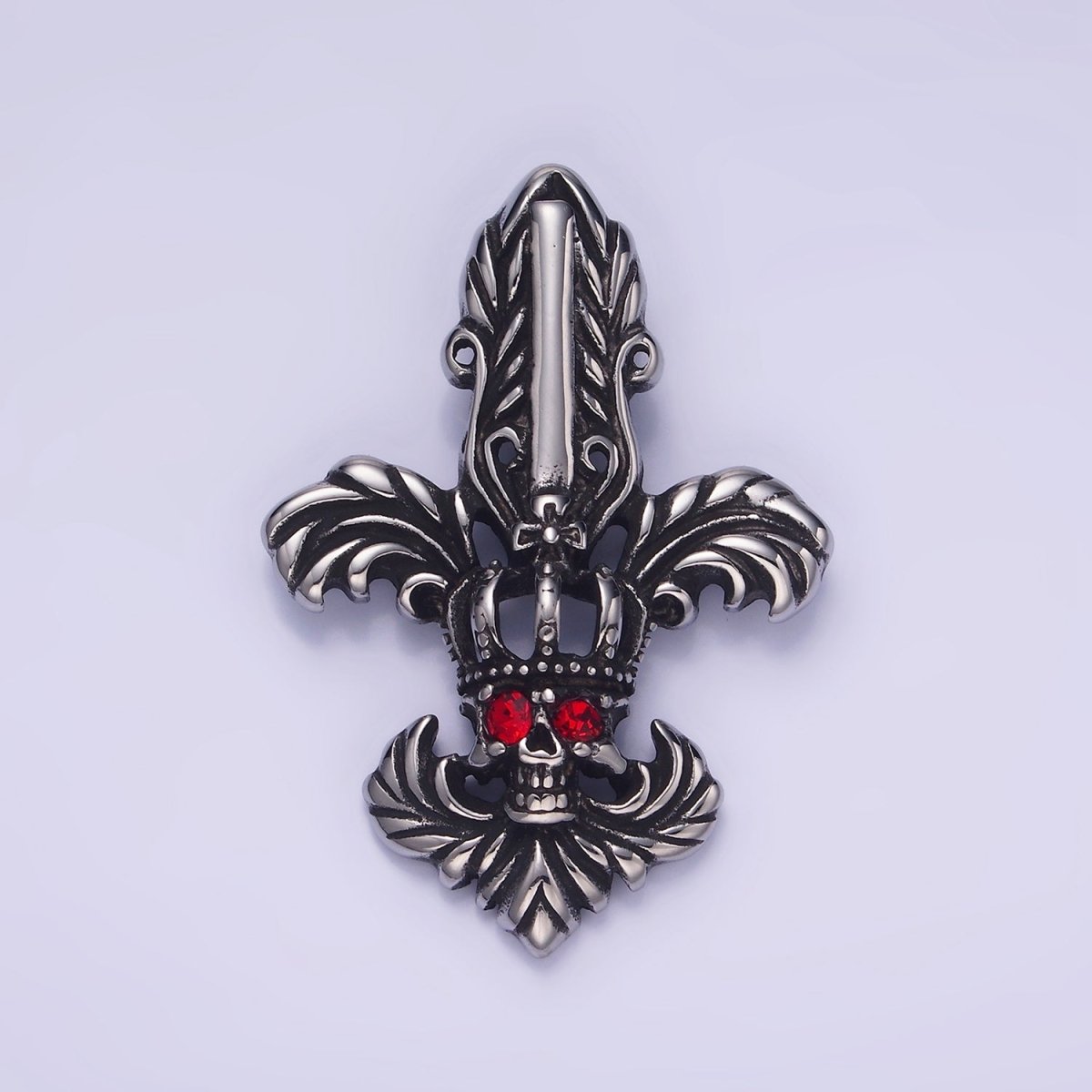 Stainless Steel Red CZ Skull Skeleton King Pendant | P1423