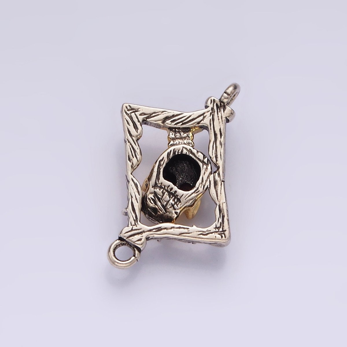 Stainless Steel Red CZ Skull Skeleton Open Abstract Rhombus Mixed Metal Connector | P-673