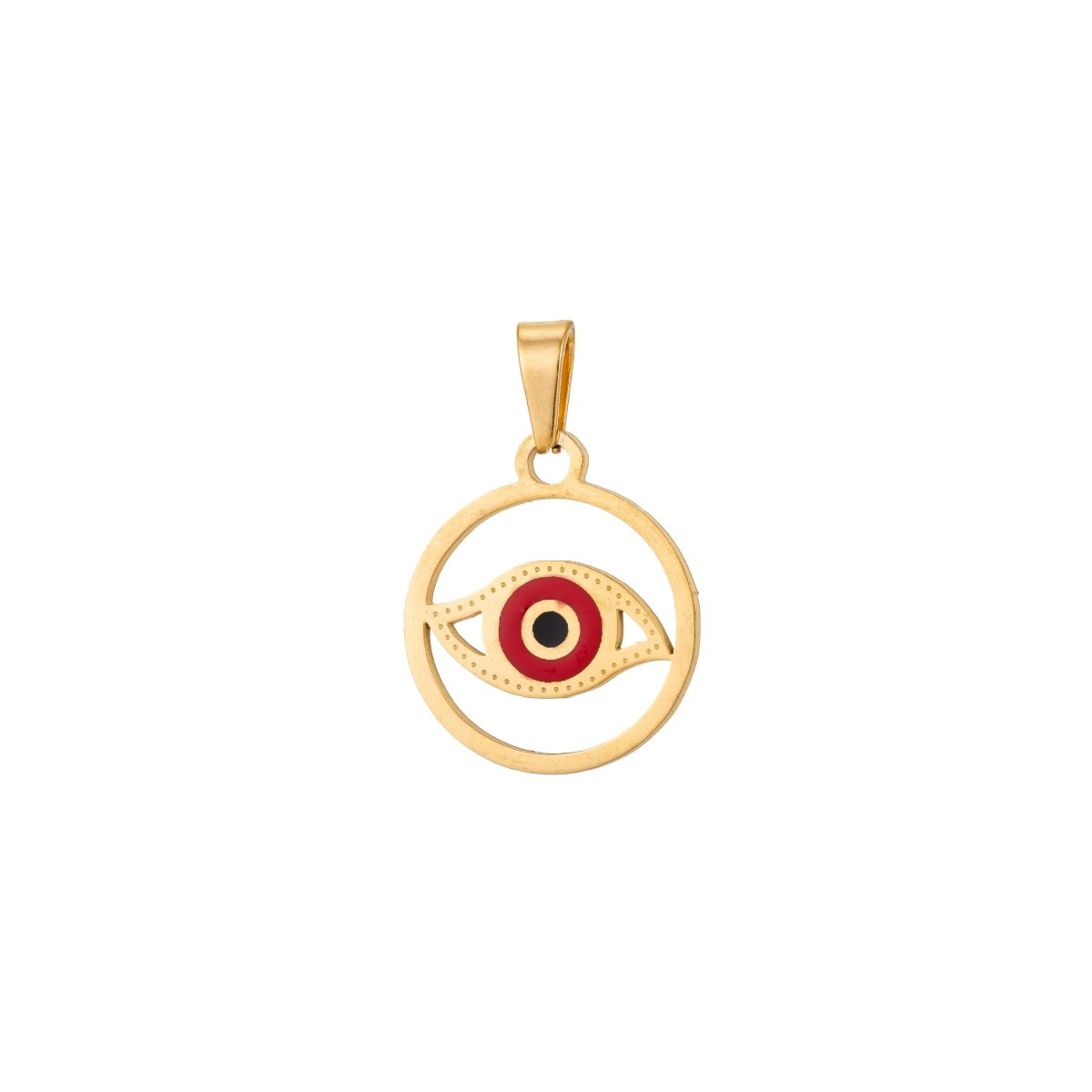 Stainless Steel Red Evil Eye Charm Pendant with Bails Spiritual Protection Amulet Necklace Findings for Jewelry Making J-552