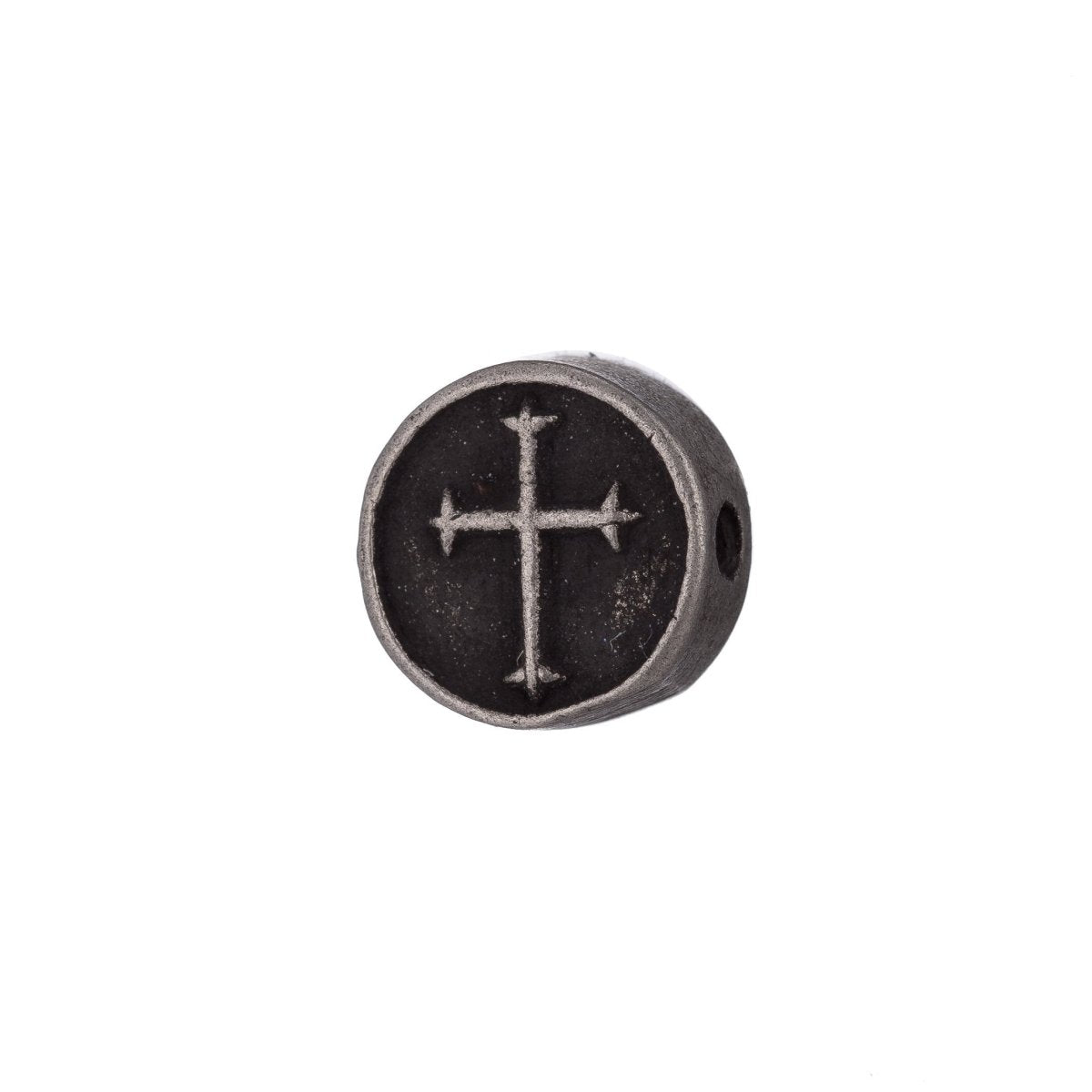 Stainless Steel Religious Cross Round 11mm Black Spacer Bead | B-051