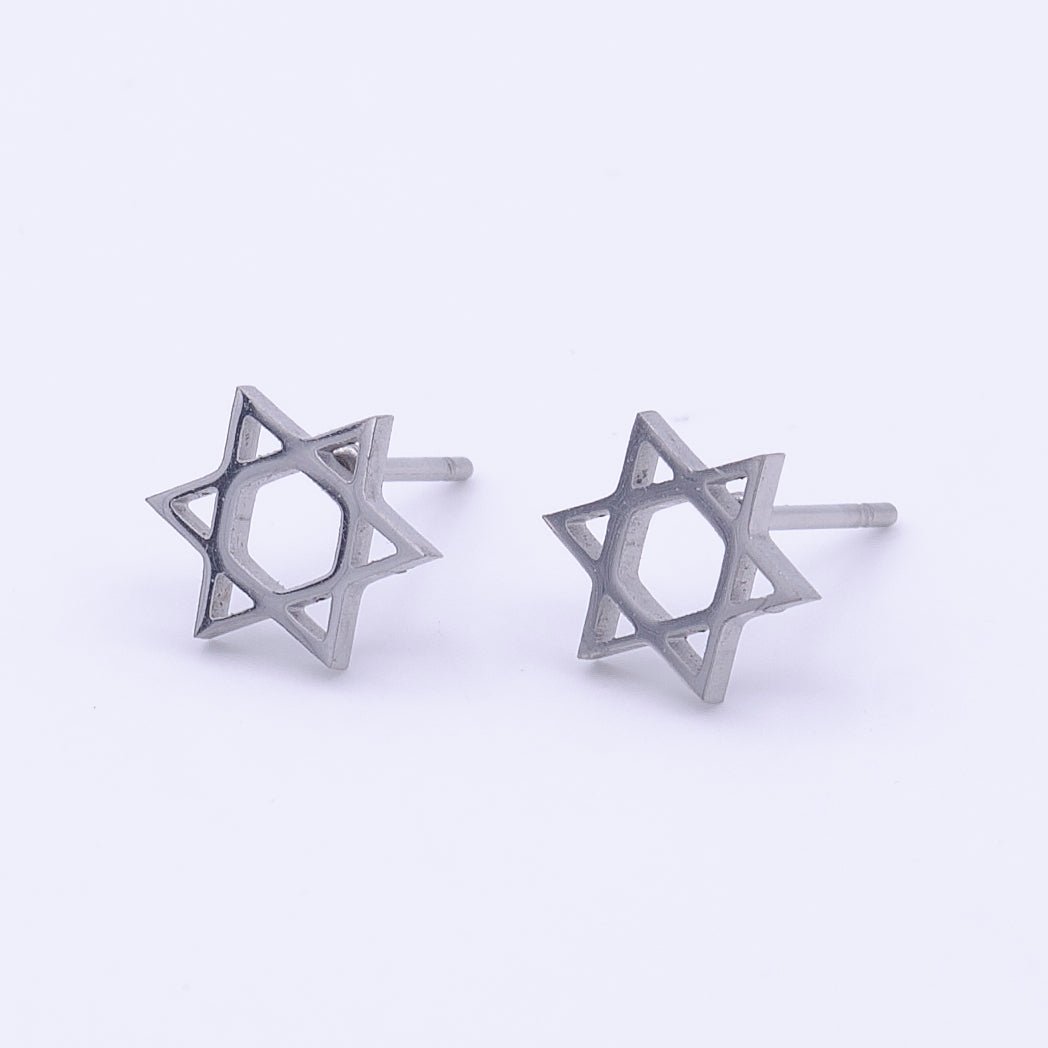 Stainless Steel Religious Jewish Star of David Silver Stud Minimalist Earrings | AD-245