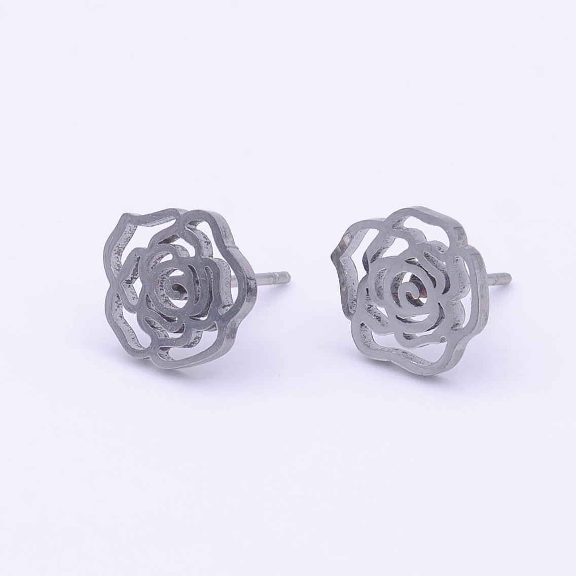 Stainless Steel Rose Flower Artisan Minimalist Silver Studs Earrings | AD-253