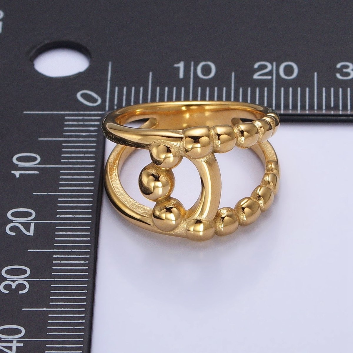 Stainless Steel Round Beaded Bubble Half Double Band Ring in Gold & Silver | O-1970~O-1977