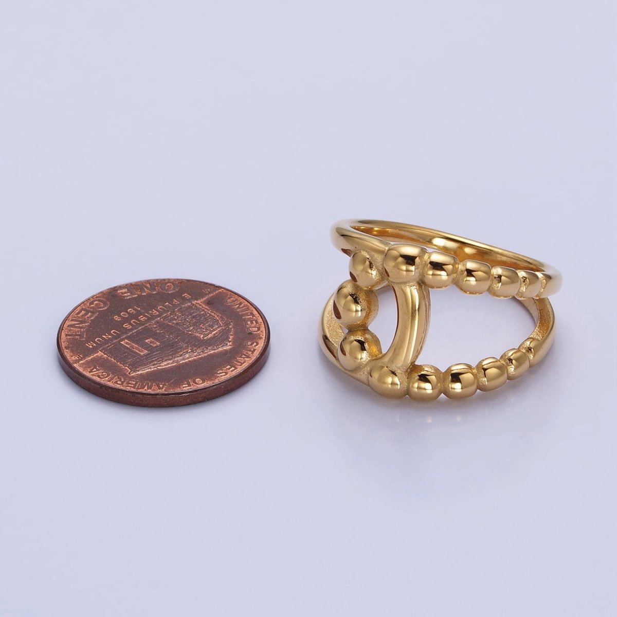 Stainless Steel Round Beaded Bubble Half Double Band Ring in Gold & Silver | O-1970~O-1977