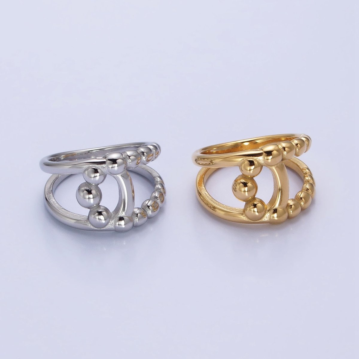 Stainless Steel Round Beaded Bubble Half Double Band Ring in Gold & Silver | O-1970~O-1977